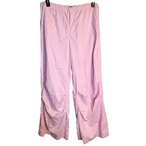 Zara Wide Leg Women XL Cotton Candy Pink Crinkle Parachute Elastic Waist Pocket